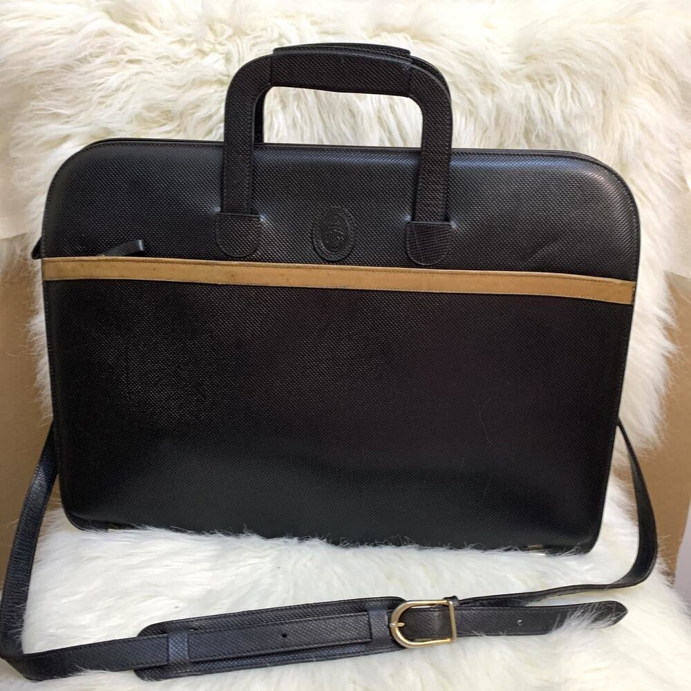 MARK CROSS Vintage Black Cross Hatch Analine Leather Briefbag Briefcase MI ITALY